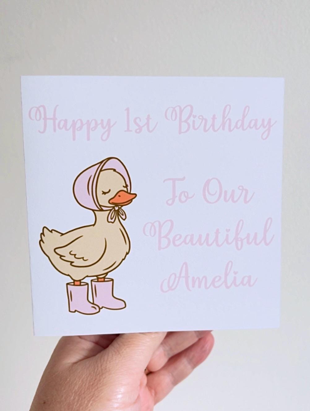 Personalized Duck Birthday Card | Pink Gingham, Keepsake
