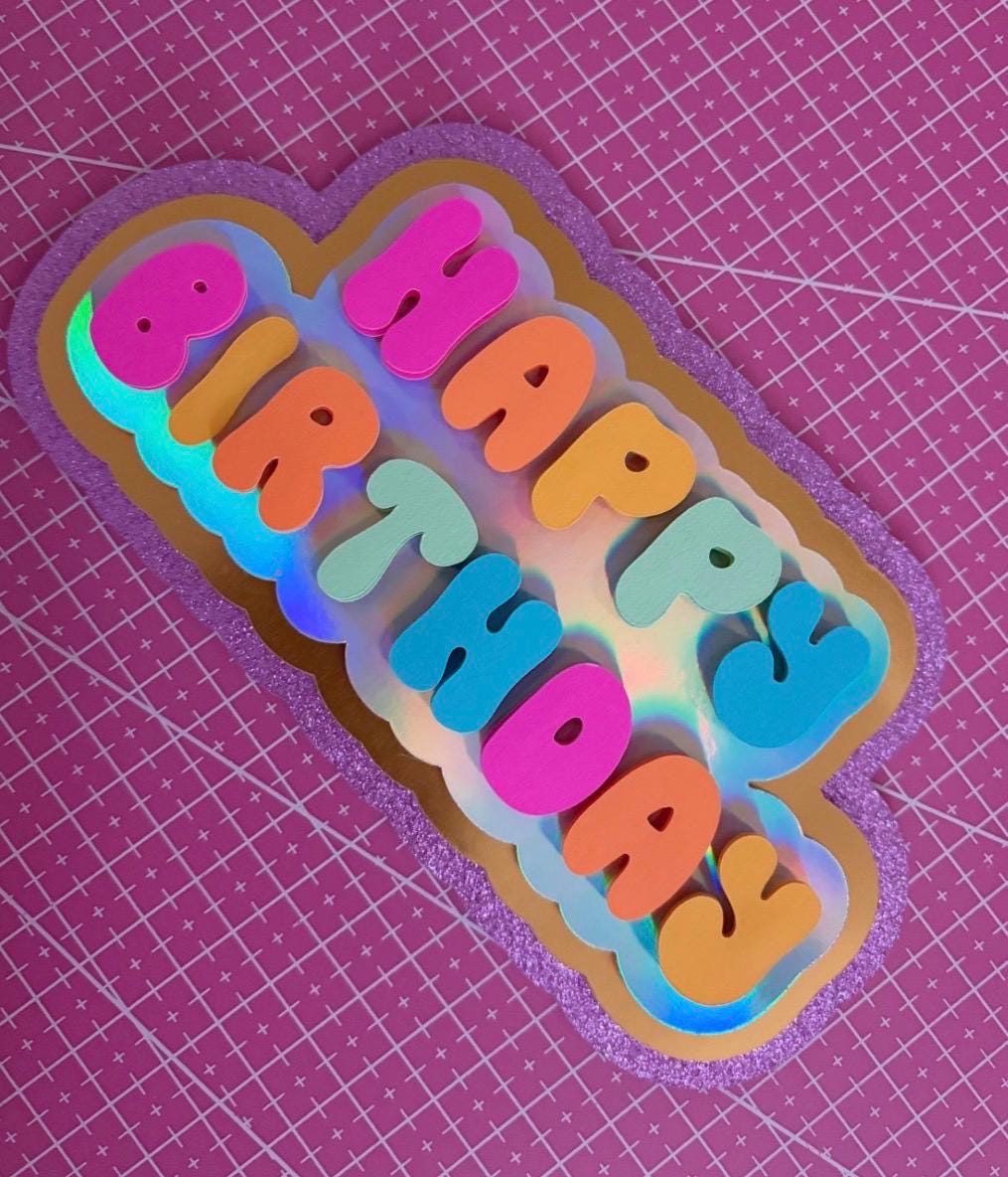 Rainbow Happy Birthday Cake Topper | Shimmer Party Decoration