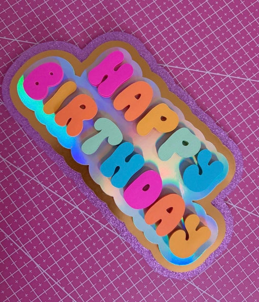 Rainbow Happy Birthday Cake Topper | Shimmer Party Decoration