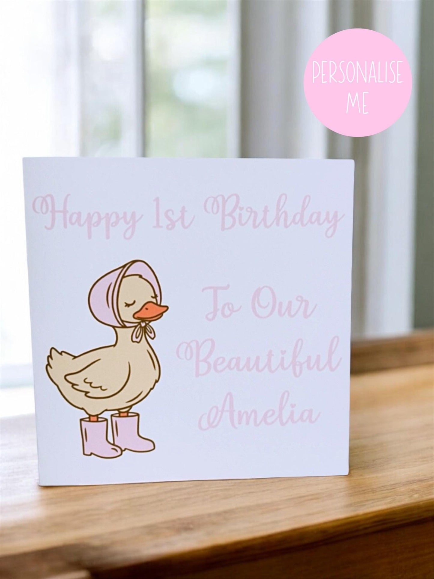 Personalized Duck Birthday Card | Pink Gingham, Keepsake