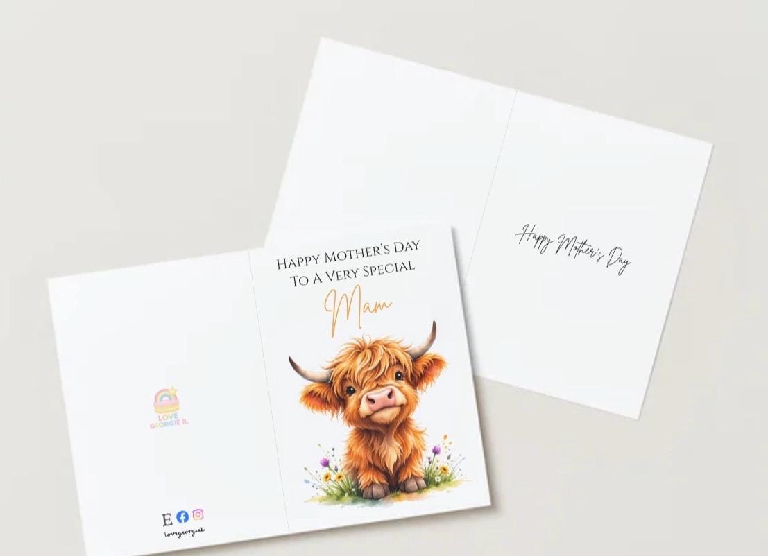 Highland Cow Card | Mother's Day, Birthday, Farm Animal Greeting Card