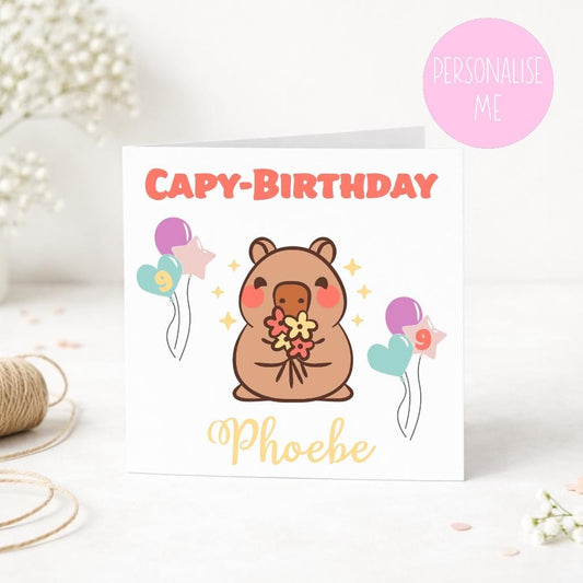Personalised Capybara Birthday Card – Name & Age Included