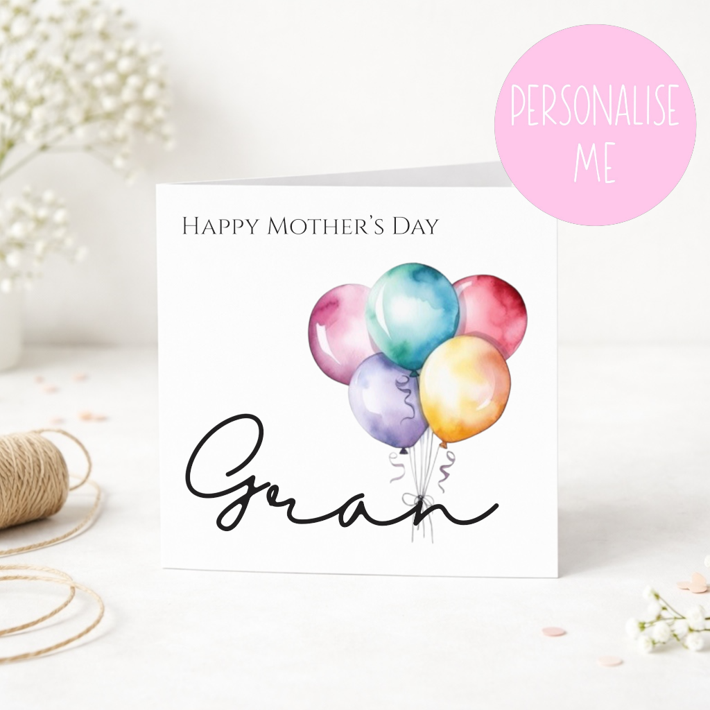 Personalised Balloon Birthday Card – Any Age & Name