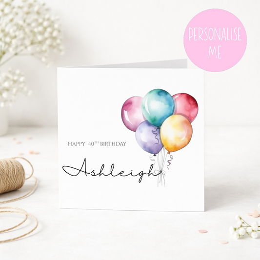 Personalised Balloon Birthday Card – Any Age & Name