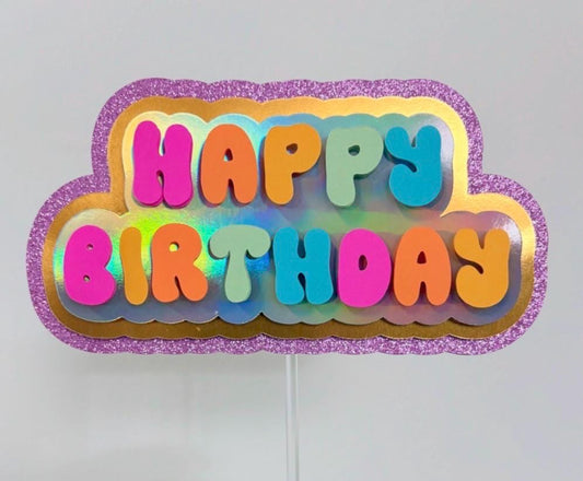 Rainbow Happy Birthday Cake Topper | Shimmer Party Decoration