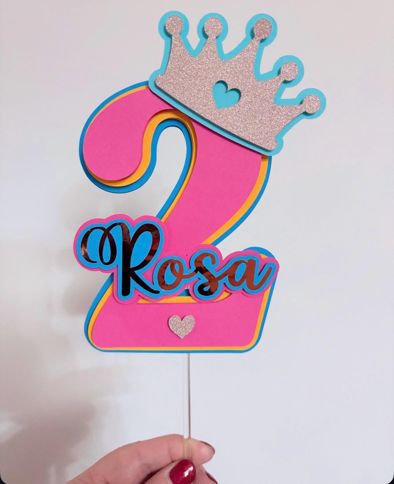 Personalized Princess Crown Cake Topper | Custom Color Birthday Decoration
